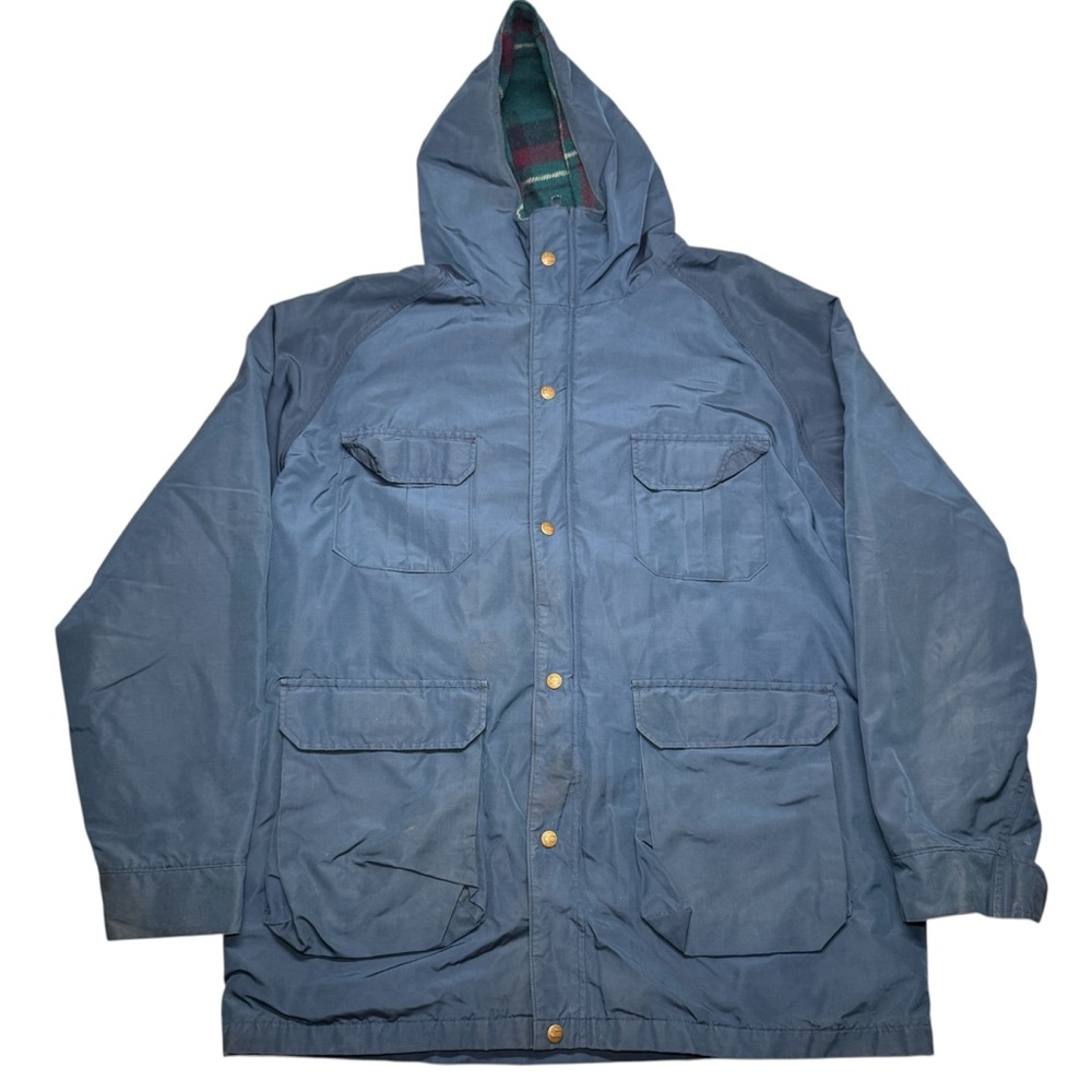 VTG Woolrich Hooded Flannel Wool Lined Jacket Blue Men's XL Parka Barn Chore USA
